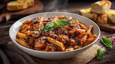Mushroom Onion Pasta (Red Sauce)
