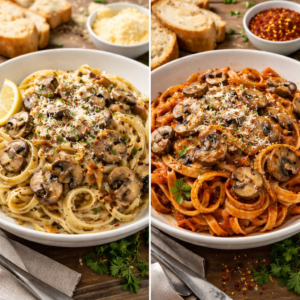 mushroom-onion-pasta-white-red